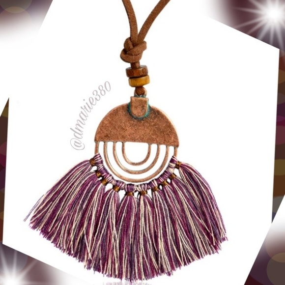 New Boho Necklace w/ Bronze pendant & Tassels